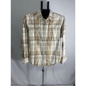Lauren Ralph Lauren Women’s Cream and Tan Plaid Button Down Shirt, Size L